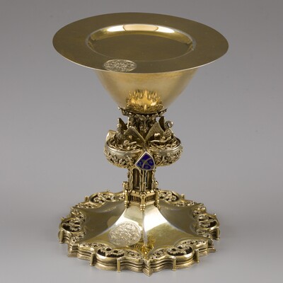 Exceptional Chalice With Original Paten  style Gothic - Style en Full - Silver /  Enamel, Aachen - Germany 19 th century ( Anno 1899 )