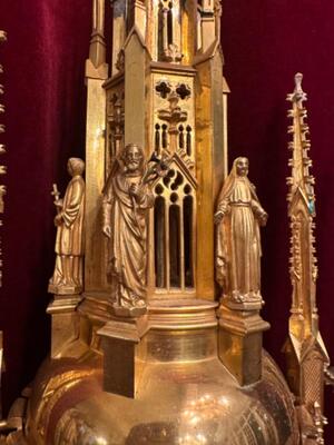 Exceptional Cillinder Monstrance style Gothic - Style en Brass / Bronze / Gilt / Glass, Belgium  19 th century ( Anno 1840 )