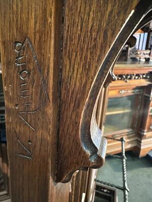 Exceptional Hall Stand With Clock By : Victor Aimone !  style Gothic - Style en Walnut wood / Glass / Hand Forget Iron, France 19 th century