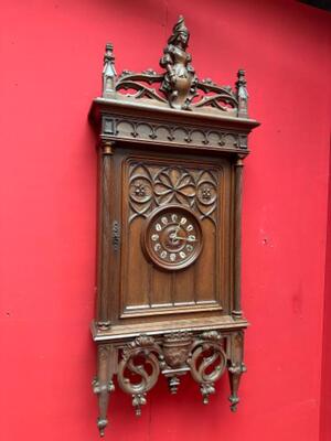 Exceptional Hanging Clock Height 160 Cm. style Gothic - Style en Oak Wood , France 19 th century