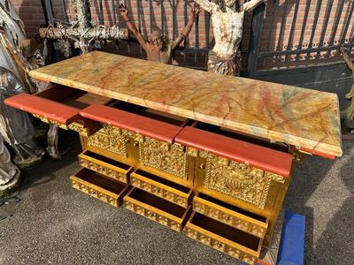 Exceptional Sacristy Cabinet style Gothic - Style en Wood / Fully - Gilt / Hand Painted, Spain 19 th century