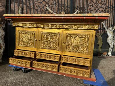 Exceptional Sacristy Cabinet style Gothic - Style en Wood / Fully - Gilt / Hand Painted, Spain 19 th century