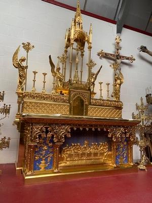 Exceptional & Unique Altar  style Gothic - style en Full Bronze Gilt Polished Varnished / Enamelled Parts / Total Weight 600 KGS., France 19th century ( 1865 )