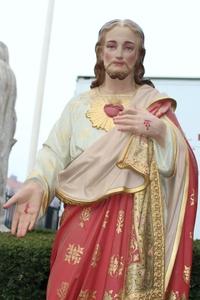 H.Heart Statue style Gothic - Style en Terra-Cotta polychrome, France 19th century anno 1875