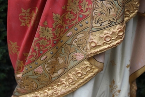 H.Heart Statue style Gothic - Style en Terra-Cotta polychrome, France 19th century anno 1875