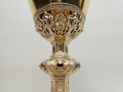 High Quality Full Silver Chalice & Paten style Gothic - Style en Full - Silver / Enamel Elements , Dutch   19 th century ( Anno 1875 )