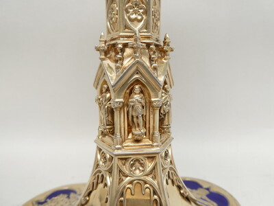 High Quality Full Silver Chalice & Paten style Gothic - Style en Full - Silver / Enamel Elements , Dutch   19 th century ( Anno 1875 )
