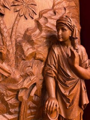 Imagination Jesus With The Samaritan Woman At The Well Of St. Jacop / James. By H.Van Der Geld style Gothic - Style en Fully Hand - Carved Wood Oak, Netherlands  19 th century ( Anno 1885 )