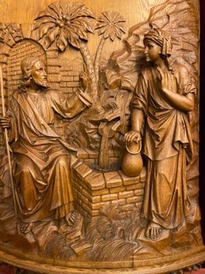 Imagination Jesus With The Samaritan Woman At The Well Of St. Jacop / James. By H.Van Der Geld style Gothic - Style en Fully Hand - Carved Wood Oak, Netherlands  19 th century ( Anno 1885 )