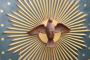 Inner-Part Of Formerly Sounding-Board With Fully Hand-Carved “Holy Spirit” style Gothic - style en wood / polychrome, Dutch 20th century