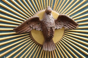 Inner-Part Of Formerly Sounding-Board With Fully Hand-Carved “Holy Spirit” style Gothic - style en wood / polychrome, Dutch 20th century
