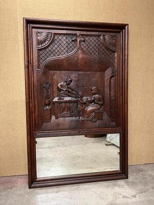 Large Mirror Imagination Holy Family  style Gothic - Style en Oak / Glass, France 19 th century