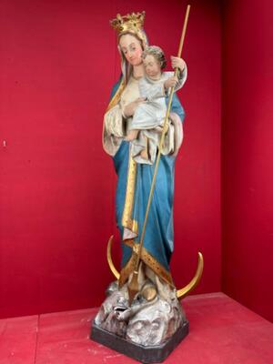 Large St. Mary With Child Statue style Gothic - Style en Plaster, Belgium  19 th century ( Anno 1885 )