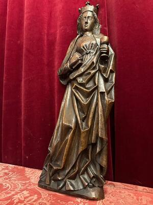 Relief Sculpture St. Barbara style Gothic - Style en Hand - Carved Wood , Belgium  19 th century ( Anno 1835)