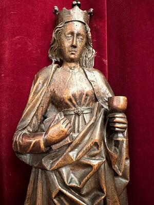 Relief Sculpture St. Barbara style Gothic - Style en Hand - Carved Wood , Belgium  19 th century ( Anno 1835)