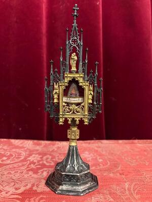 Reliquary - Relic  style Gothic - Style en Brass / Bronze / Gilt / Glass, Italy  19 th century ( Anno 1865 )