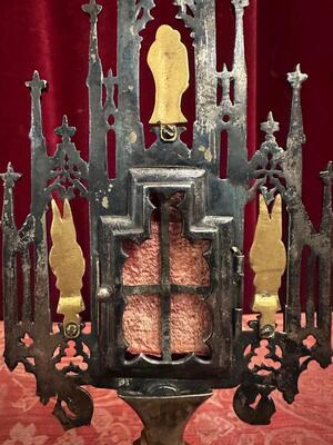 Reliquary - Relic  style Gothic - Style en Brass / Bronze / Gilt / Glass, Italy  19 th century ( Anno 1865 )