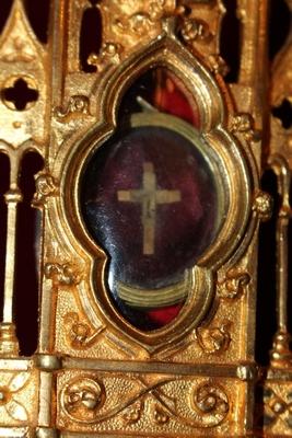 Reliquary Relic Of The True Cross style Gothic - style en Brass / Bronze / Gilt, France 19th century
