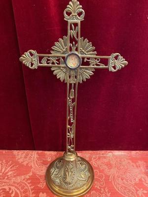 Reliquary - Relic True Cross  style Gothic - Style en Bronze / Glass / Wax Seal, Belgium 19th century ( anno 1875 )