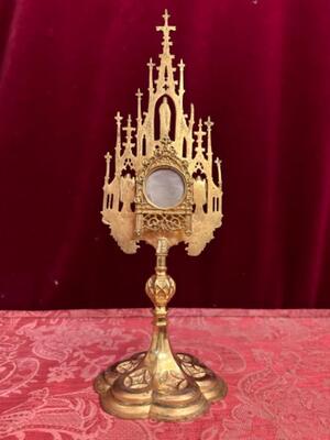 Reliquary - Relic True Cross With Original Document style Gothic - Style en Brass / Bronze / Gilt / Glass / Wax Seal, 19 th century