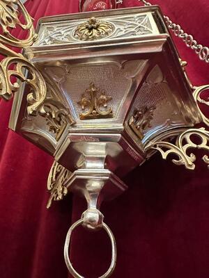 Sanctuary Lamp style Gothic - Style en Bronze - Gilt / Silver Plated, 19 th century