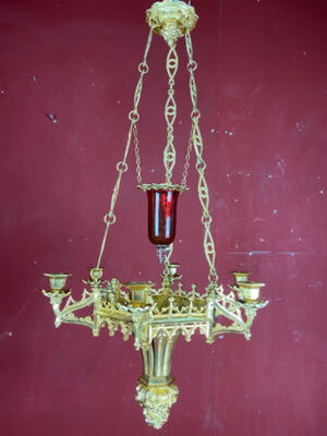 Sanctuary Lamp style Gothic - style en Full Bronze Polished and Varnished, France 19 th century ( Anno 1875 )