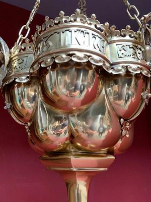 Sanctuary Lamp Signed : J.V. Roosmaaen & Zn Utrecht style Gothic - Style en Brass / Bronze Polished / New Varnished, UTRECHT - NETHERLANDS 19th century ( anno 1875 )
