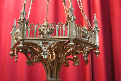 Sanctuary Lamp With Exta Chain Weight 10 Kgs style Gothic - style en Full - Bronze - Gilt, France 19th century ( anno 1880 )