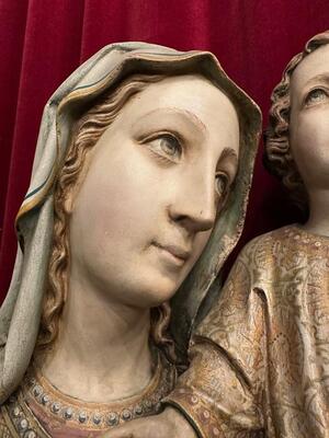 Sedes Sapientiae / St. Mary With Child style Gothic - Style en Plaster polychrome, Belgium  19 th century ( Anno 1885 )