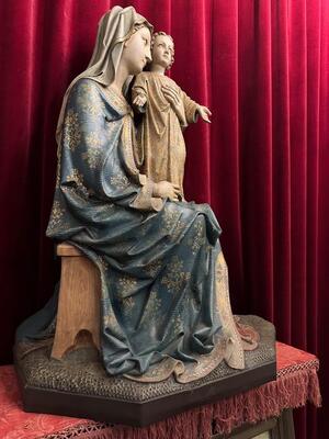 Sedes Sapientiae / St. Mary With Child style Gothic - Style en Plaster polychrome, Belgium  19 th century ( Anno 1885 )