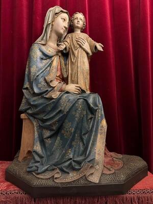 Sedes Sapientiae / St. Mary With Child style Gothic - Style en Plaster polychrome, Belgium  19 th century ( Anno 1885 )