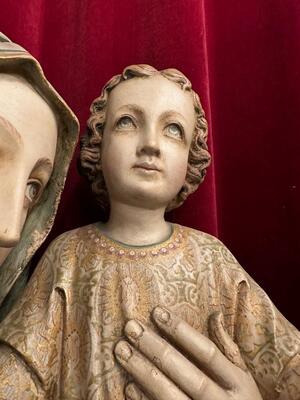 Sedes Sapientiae / St. Mary With Child style Gothic - Style en Plaster polychrome, Belgium  19 th century ( Anno 1885 )