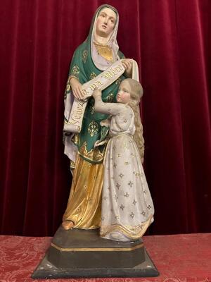 St. Anne Statue style Gothic - Style en Plaster polychrome, France 19 th century ( Anno 1875 )