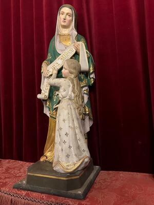 St. Anne Statue style Gothic - Style en Plaster polychrome, France 19 th century ( Anno 1875 )