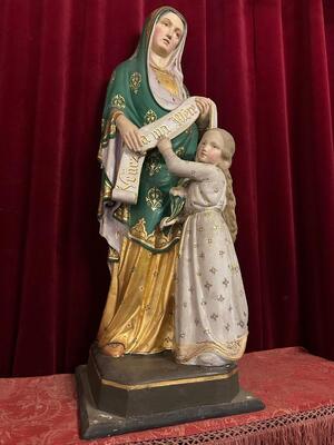 St. Anne Statue style Gothic - Style en Plaster polychrome, France 19 th century ( Anno 1875 )