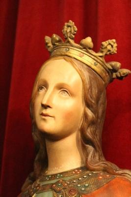 St. Appolonia Statue style Gothic - style en plaster polychrome, Belgium 19th century ( anno 1875 )