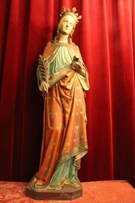 St. Appolonia Statue style Gothic - style en plaster polychrome, Belgium 19th century ( anno 1875 )