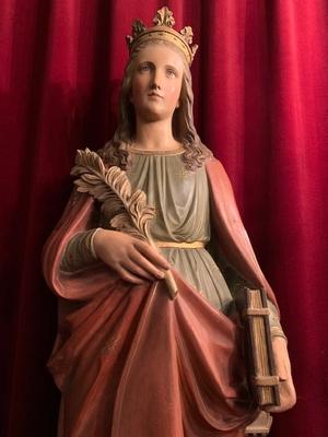 St. Barbara Statue  style Gothic - style en plaster polychrome, France 19th century ( anno 1890 )
