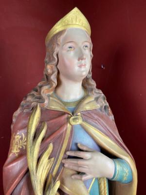 St. Barbara Statue style Gothic - style en Plaster polychrome, Brussel Belgium 19 th century ( Anno 1875 )