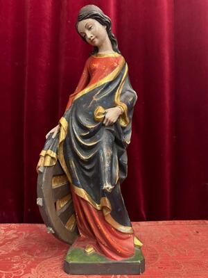 St. Catherine Sculpture  style Gothic - Style en Hand - Carved Wood Polychrome , Southern Germany 20 th century