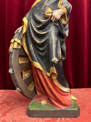 St. Catherine Sculpture  style Gothic - Style en Hand - Carved Wood Polychrome , Southern Germany 20 th century