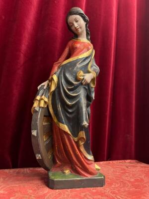 St. Catherine Sculpture  style Gothic - Style en Hand - Carved Wood Polychrome , Southern Germany 20 th century