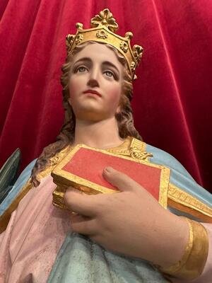 St. Catherine Statue style Gothic - Style en Terra - Cotta Polychrome, France 19 th century ( Anno 1885 )