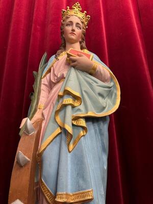 St. Catherine Statue style Gothic - Style en Terra - Cotta Polychrome, France 19 th century ( Anno 1885 )