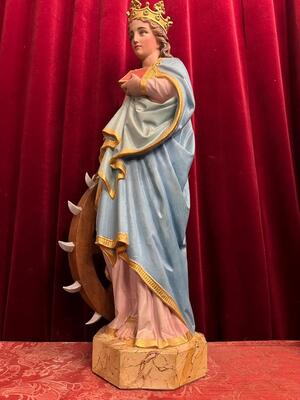 St. Catherine Statue style Gothic - Style en Terra - Cotta Polychrome, France 19 th century ( Anno 1885 )