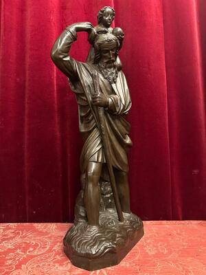 St. Christophorus Statue ( Bronze ! ) style Gothic - style en Bronze, France 19 th century ( Anno 1885 )