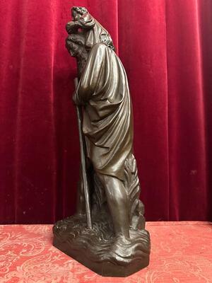 St. Christophorus Statue ( Bronze ! ) style Gothic - style en Bronze, France 19 th century ( Anno 1885 )