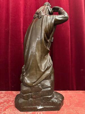 St. Christophorus Statue ( Bronze ! ) style Gothic - style en Bronze, France 19 th century ( Anno 1885 )