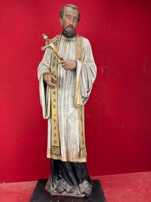 St. Francis Xavier Sculpture style Gothic - Style en Fully Hand - Carved Wood Polychrome , Belgium  19 th century