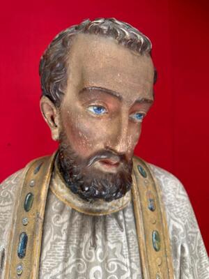 St. Francis Xavier Sculpture style Gothic - Style en Fully Hand - Carved Wood Polychrome , Belgium  19 th century